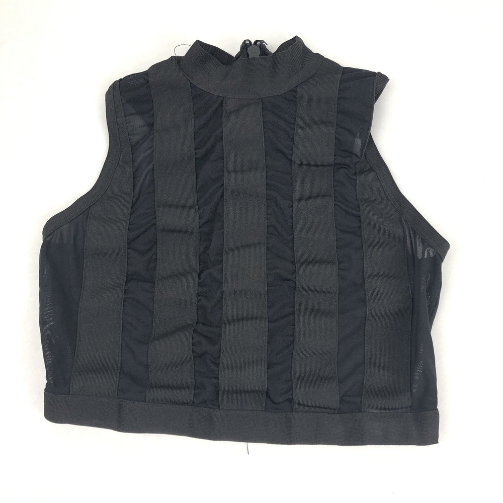 womens blouse size M Black Crop‎ Mesh Compression Fashion French Kiss (BD)